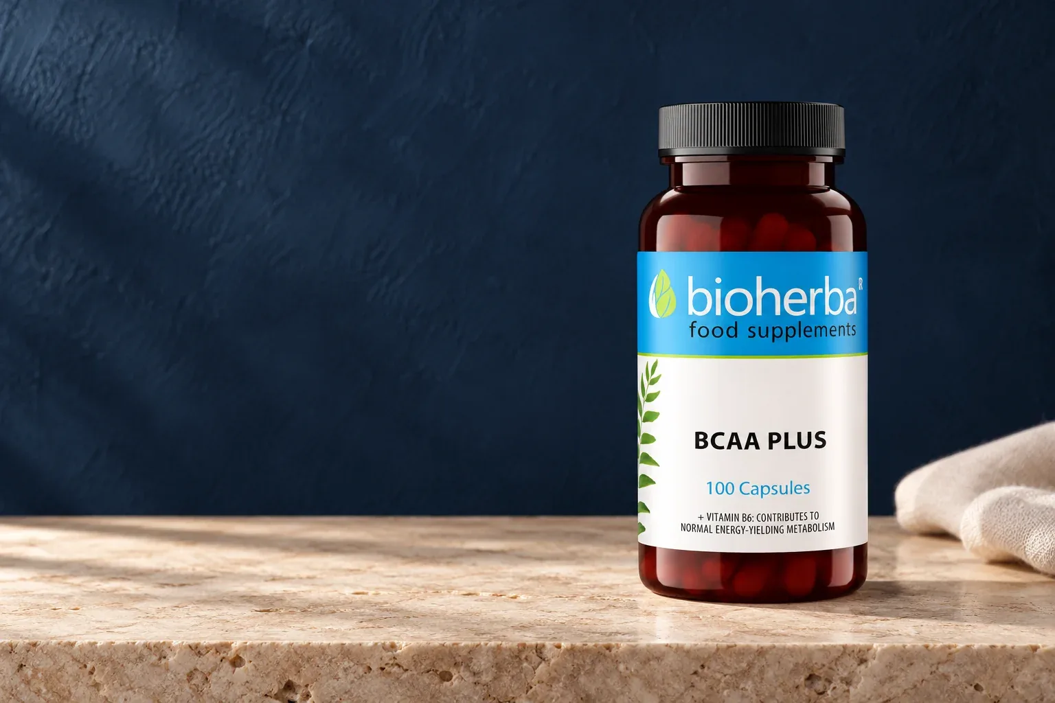 BCAA Plus Bioherba v pôvodnej hnedej fľaštičke s modrou etiketou