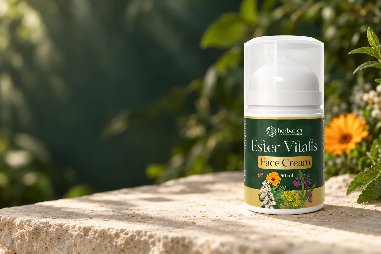 Ester Vitalis Face Cream Herbatica v pôvodnom bielom balení so zelenou etiketou
