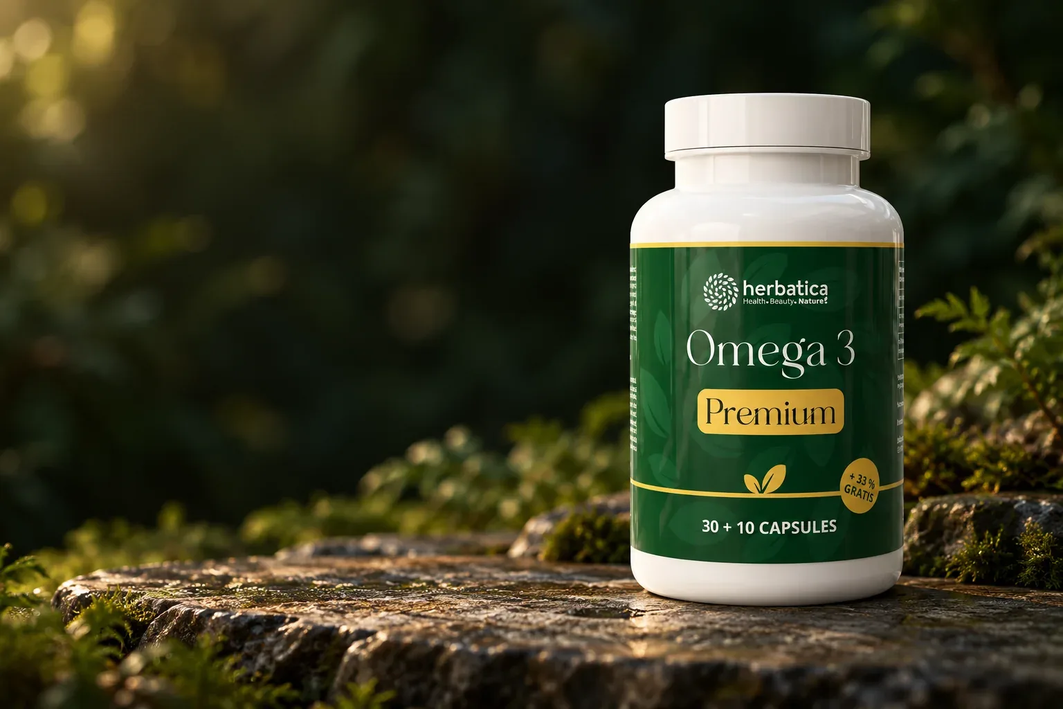Omega 3 Premium Herbatica v pôvodnom zelenom balení s označením 30 + 10 kapsúl