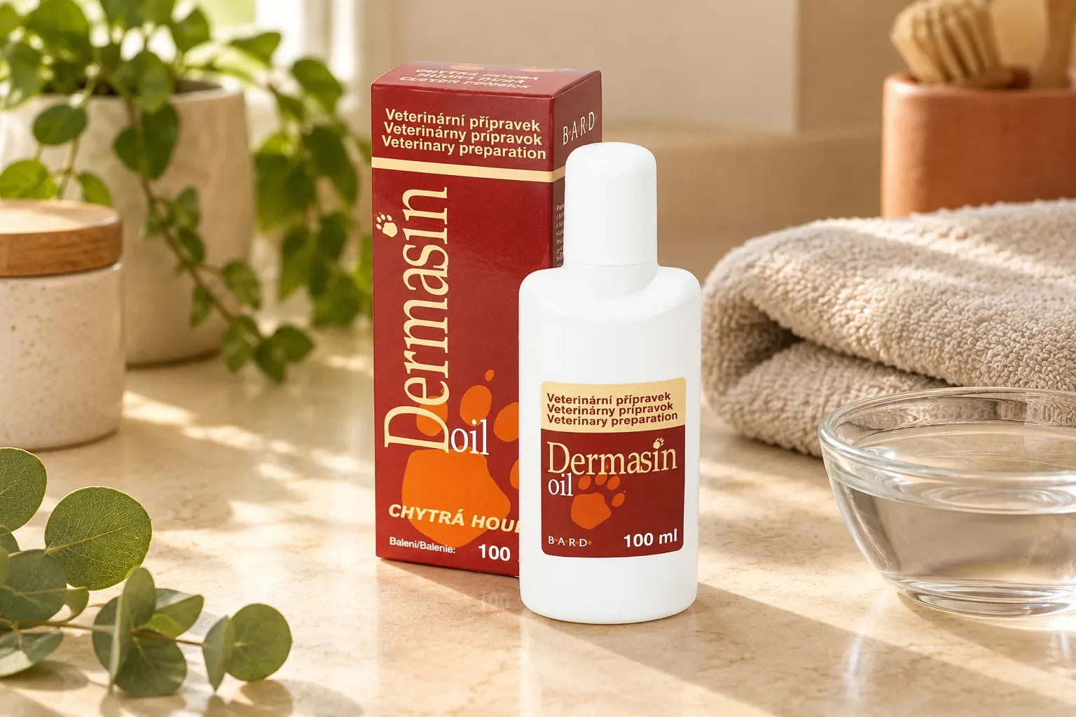 Dermasin Oil 100 ml pri pomôckach na starostlivosť o kožu zvierat