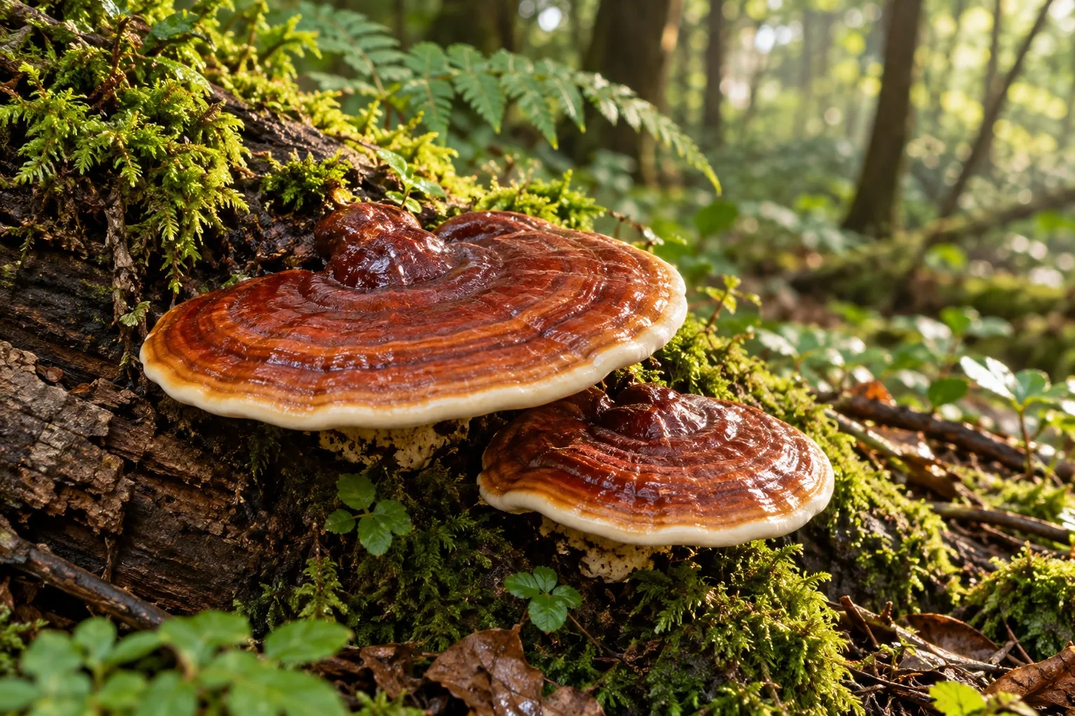 Ilustračná fotografia leskokôrky lesklej na dreve v lesnom prostredí