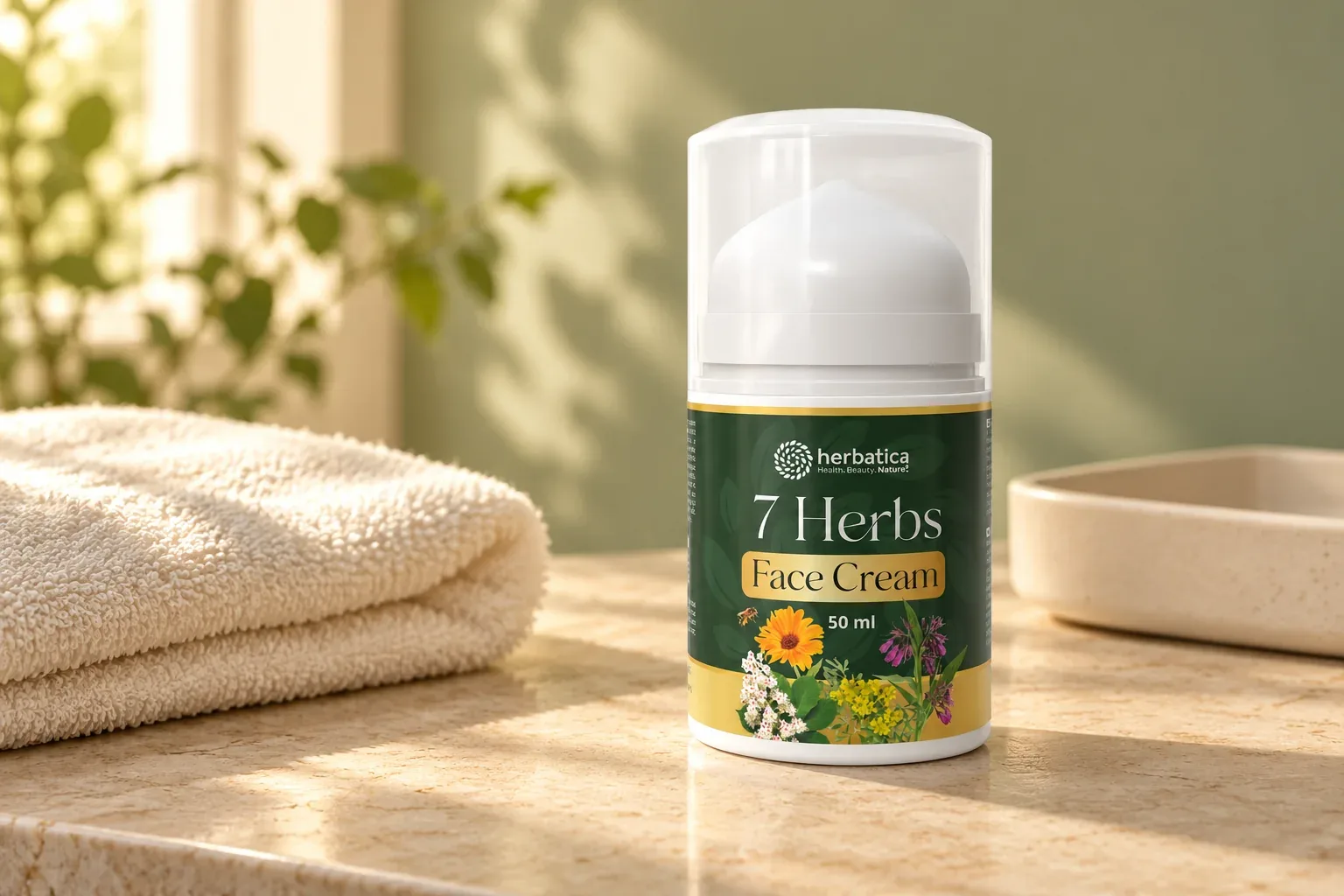 7 Herbs Face Cream 50 ml pri čistom uteráku v pleťovej rutine
