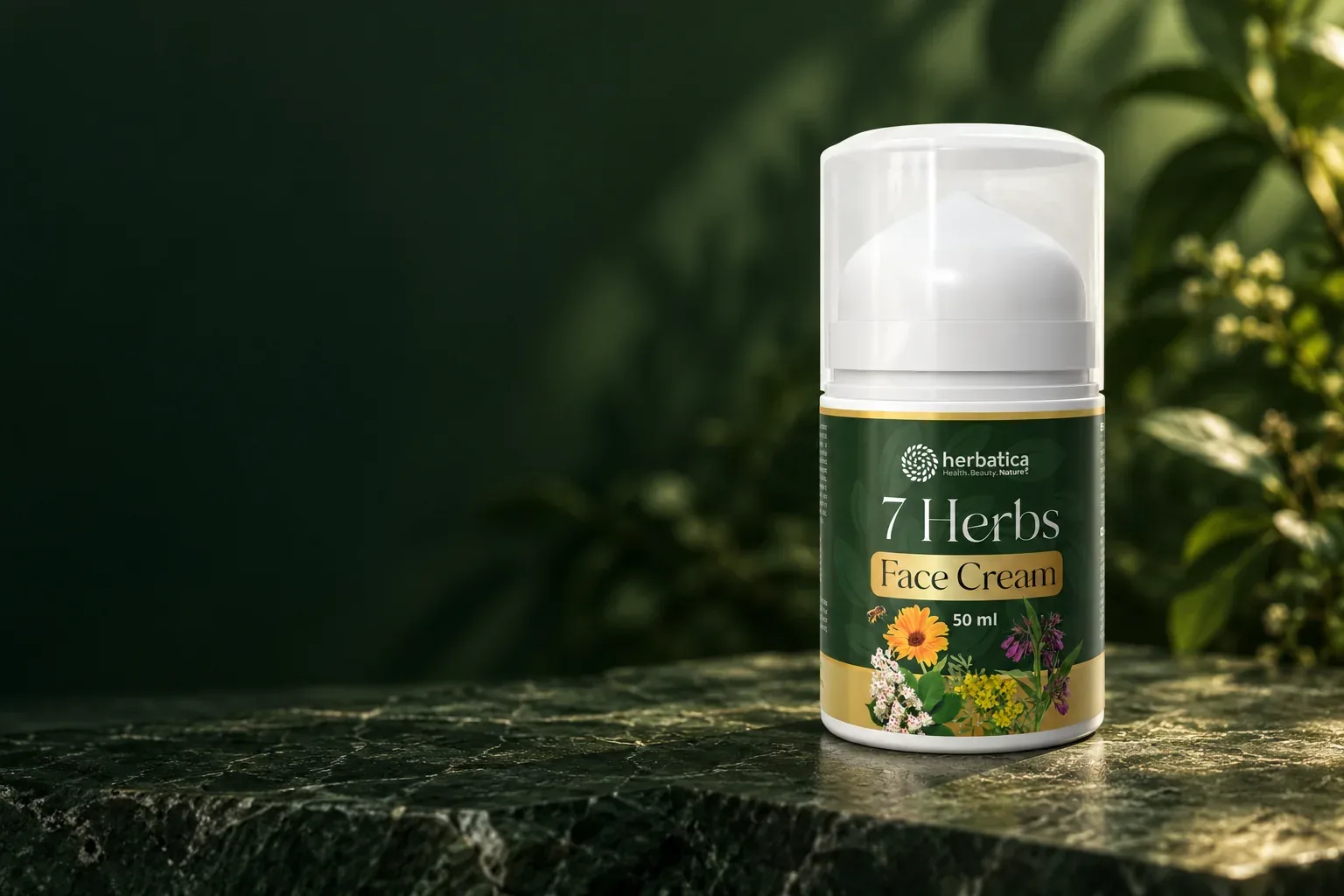 7 Herbs Face Cream · pleťový krém – celé balenie Herbatica v súvislej scéne