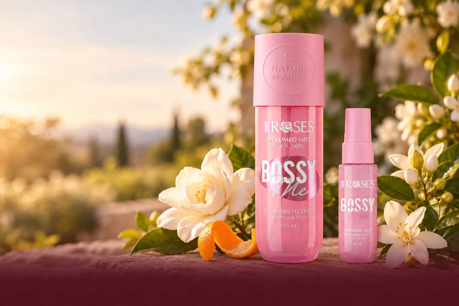 Bossy Me parfumovaný sprej v ružovom 150 ml balení a ružovom 40 ml mini spreji