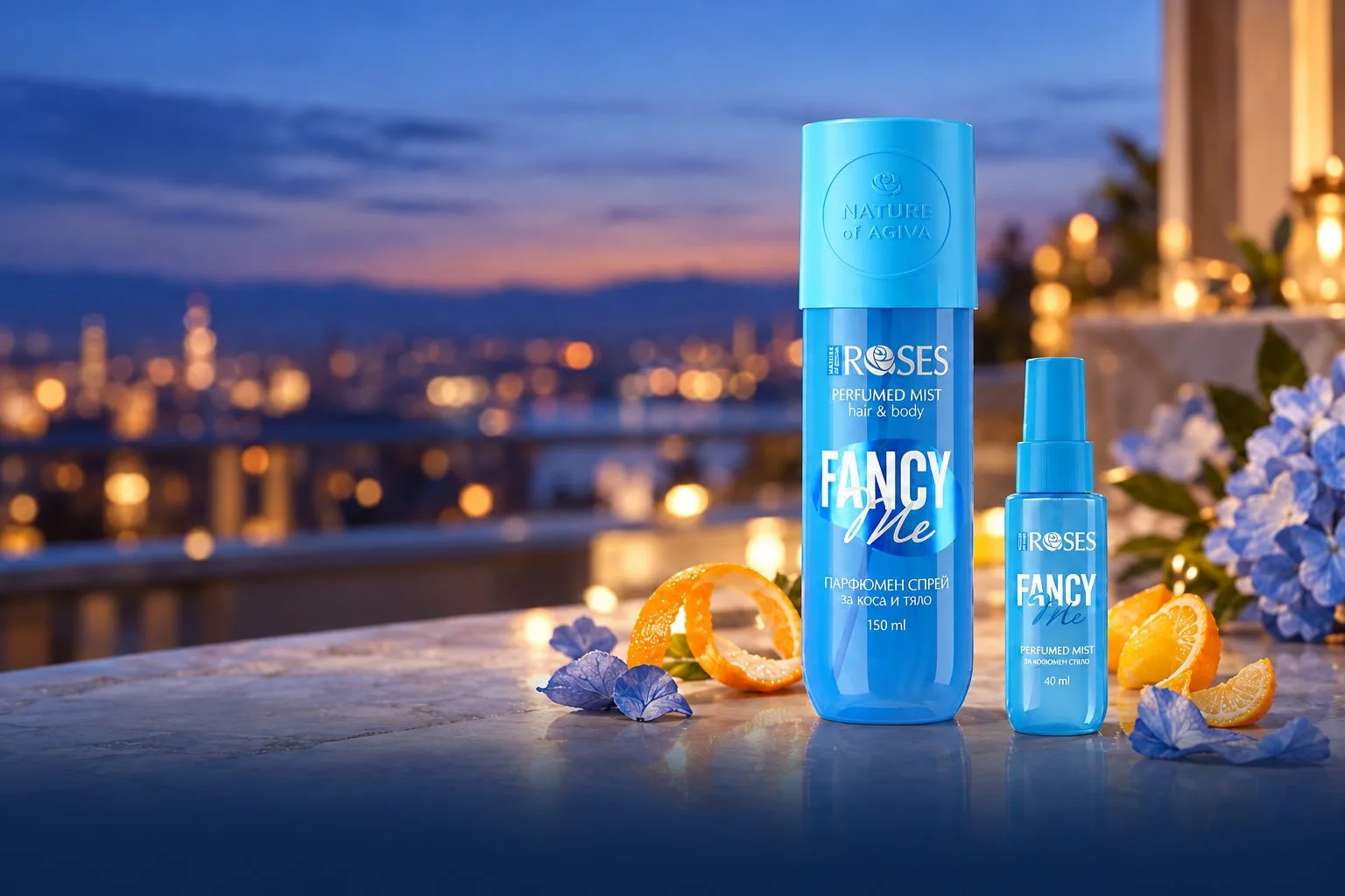 Fancy Me parfumovaný sprej v modrom 150 ml balení a modrom 40 ml mini spreji